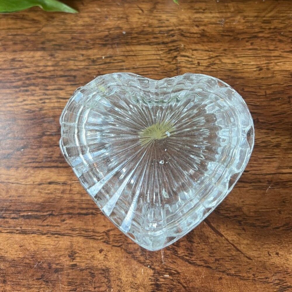 Vintage Pressed Glass Heart Shaped Trinket Box | Lidded Ring Dish